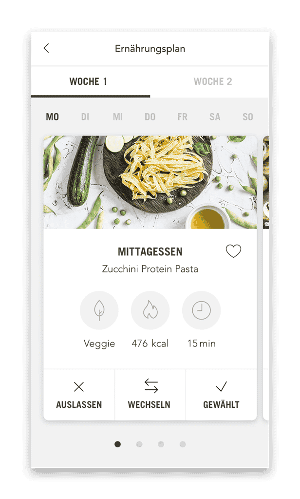 Move Ernährungsplan Plan mit Mahlzeiten (Smartphone Ansicht Beispiel Tag)
