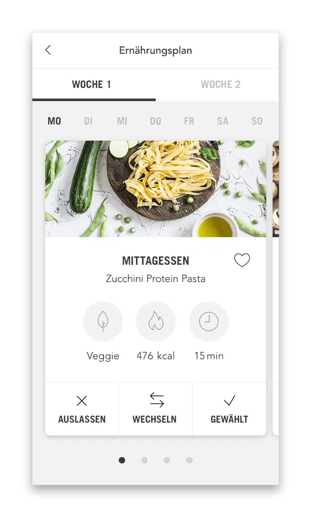 Move Ernährungsplan Plan mit Mahlzeiten (Smartphone Ansicht Beispiel Tag)